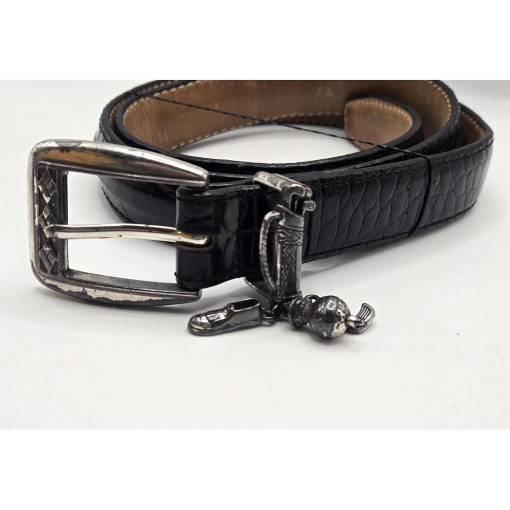 BRIGHTON Golf Charms Croc Leather Black Belt Ladies SZ 30 1" Wide C3003